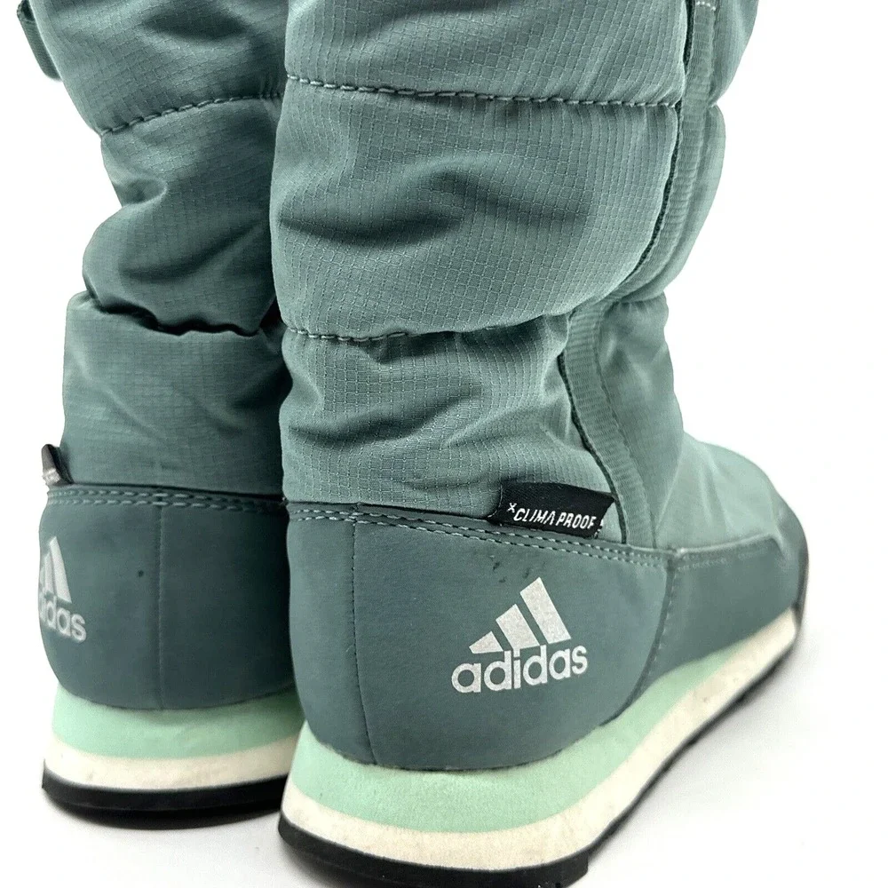 Adidas Kids Size 12 -Climawarm Snowpitch Green Slip On Boots Fleece Lined AC7961